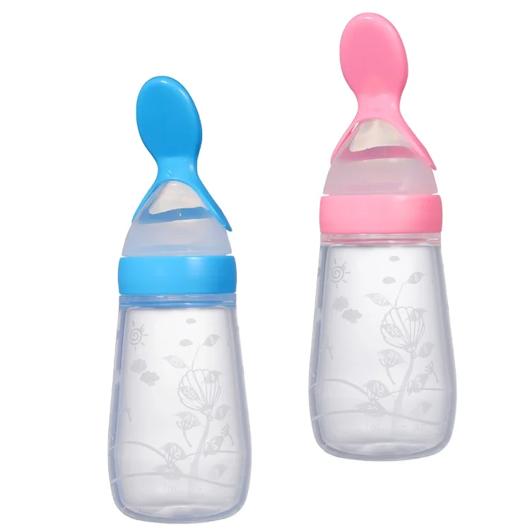 Детская бутылочка для кормления с ложкой легко чистится 125ml силиконовая ложка бутылки младенца силикона фидер