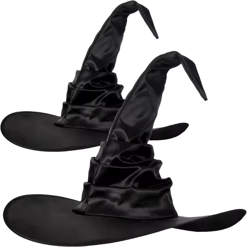 2024New Style Halloween Witch Hats Black Large Ruched Witch Hat Women Accessory For Halloween Cosplay Party Headband Witches Hat