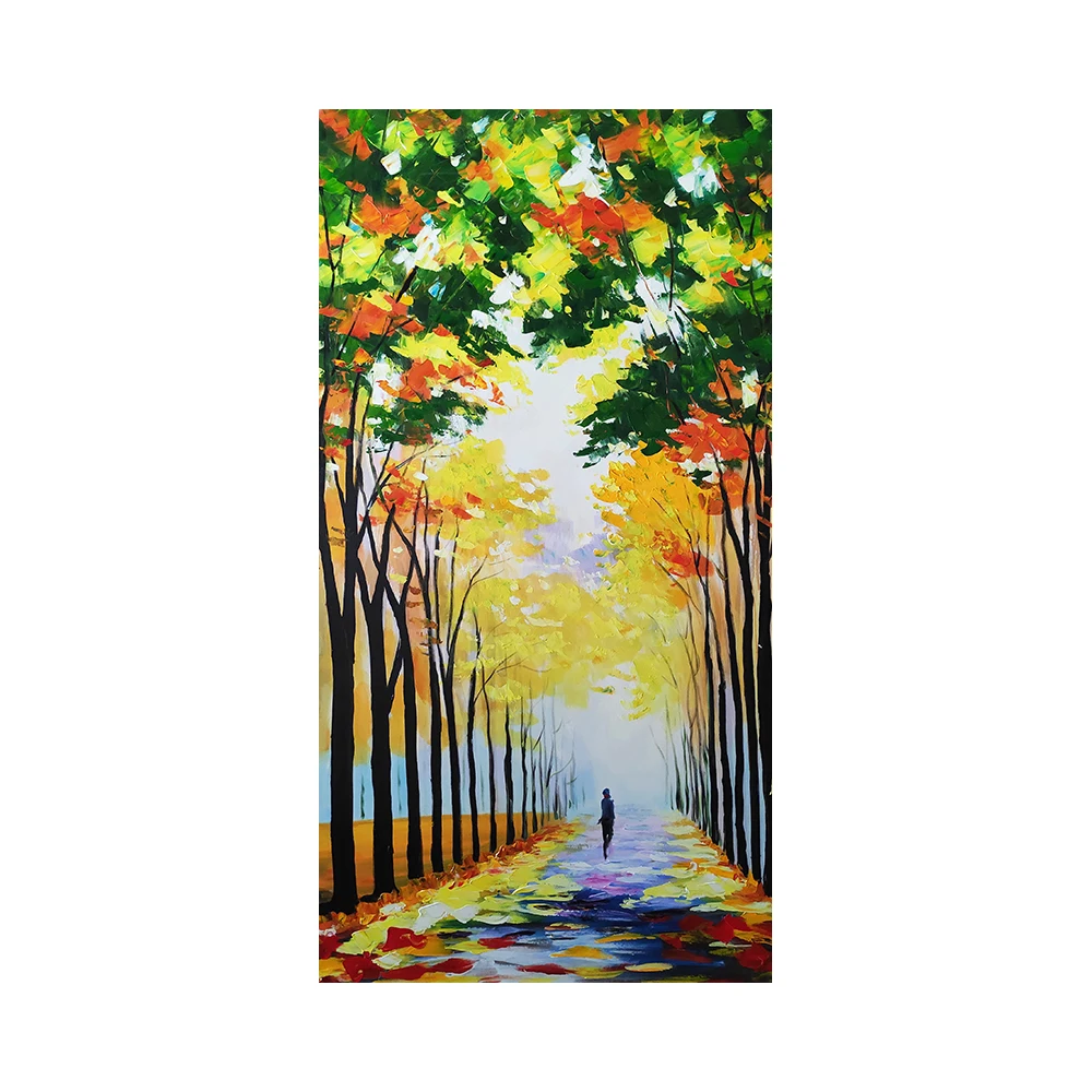 Handpainted Abstract Oil Painting of a Colorful Tree on Canvas Landscape Artwork