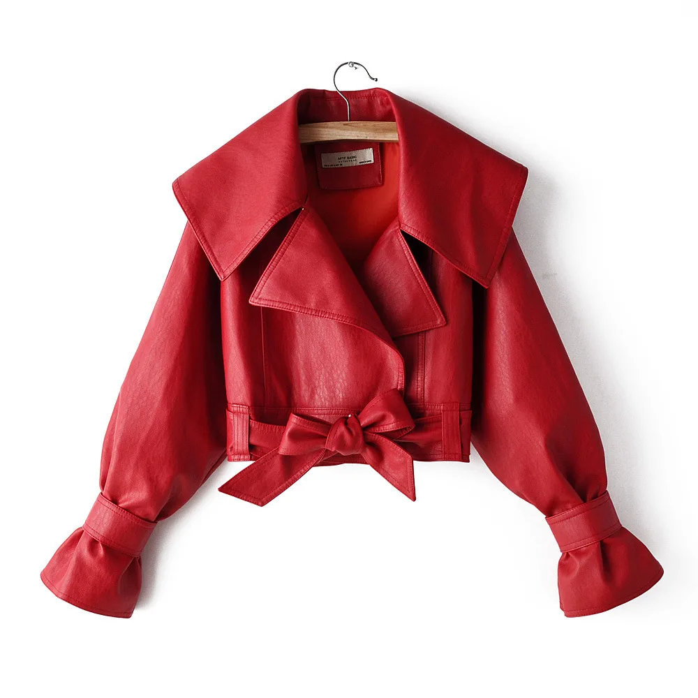 or33232b new style European/American winter leather jacket bow tie trend fashionable jackets and coats
