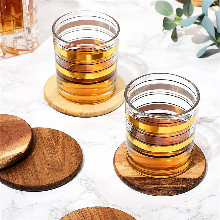 Custom Shape Square Round Acacia Blank Wooden Coasters Drink Bamboo Coaster Set for Coffee Table, Glasses, Tabletop