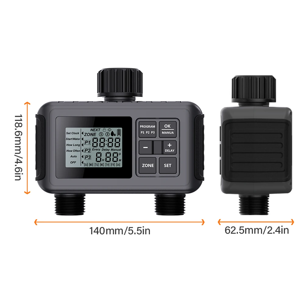 2 Outlet Sprinkler Timer Programmable Water Timer with Rain Delay/Manual/Automatic Irrigation System for Lawns, Yard and Pool