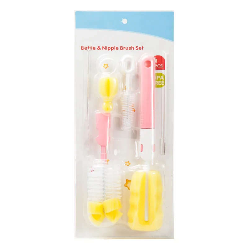 AliGan baby bottle brush clean nipple with sponge 6-piece set cleaner long handle kitchen wire scrub for washing household use