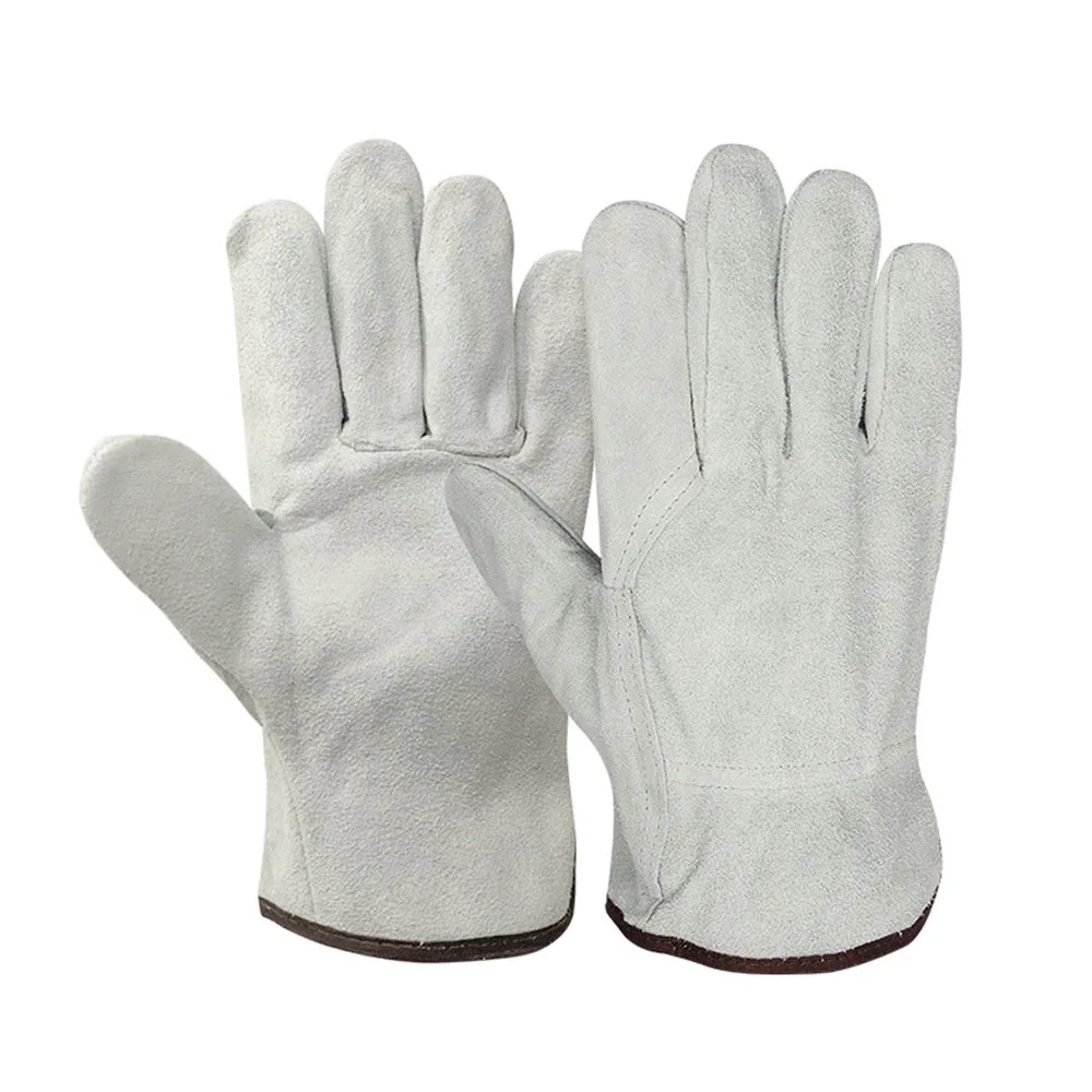 Wholesale Cow Split Mens White Yellow Driving Truck Worker Gloves 10 Inch Cowhide Leather Driver Gloves Safety