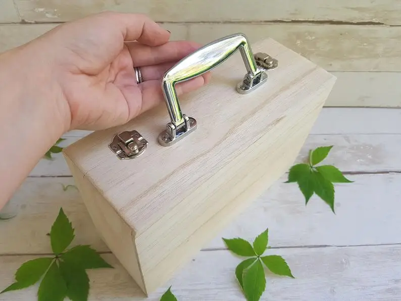 Unpainted Keepsake Storage Chest Storage Box Wooden Suitcase With Handle