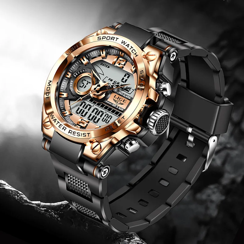 LIGE 8922 Men Watch Digital 50m Waterproof Wristwatch LED Quartz Clock Sport Watch Male Big Watches Men Relogio Masculino