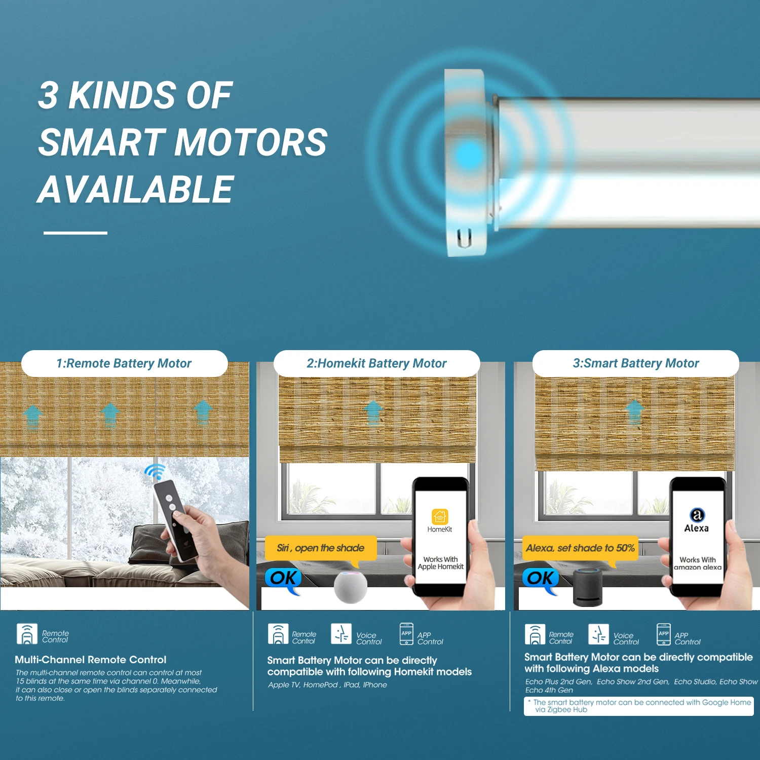 Deyi Smart cordless natural grass bamboo jute ramie yarn woven wood blackout liner motorized smart roman shades