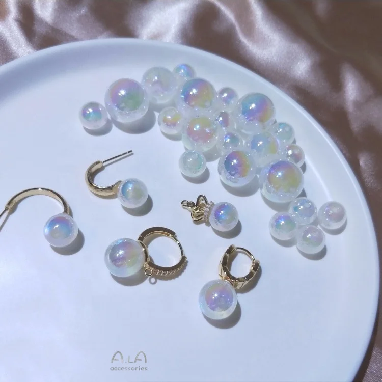 2023 Hot Selling Acrylic Plastic Glitter Round Mermaid Beads For DIY Bracelet Earring Jewelry Making