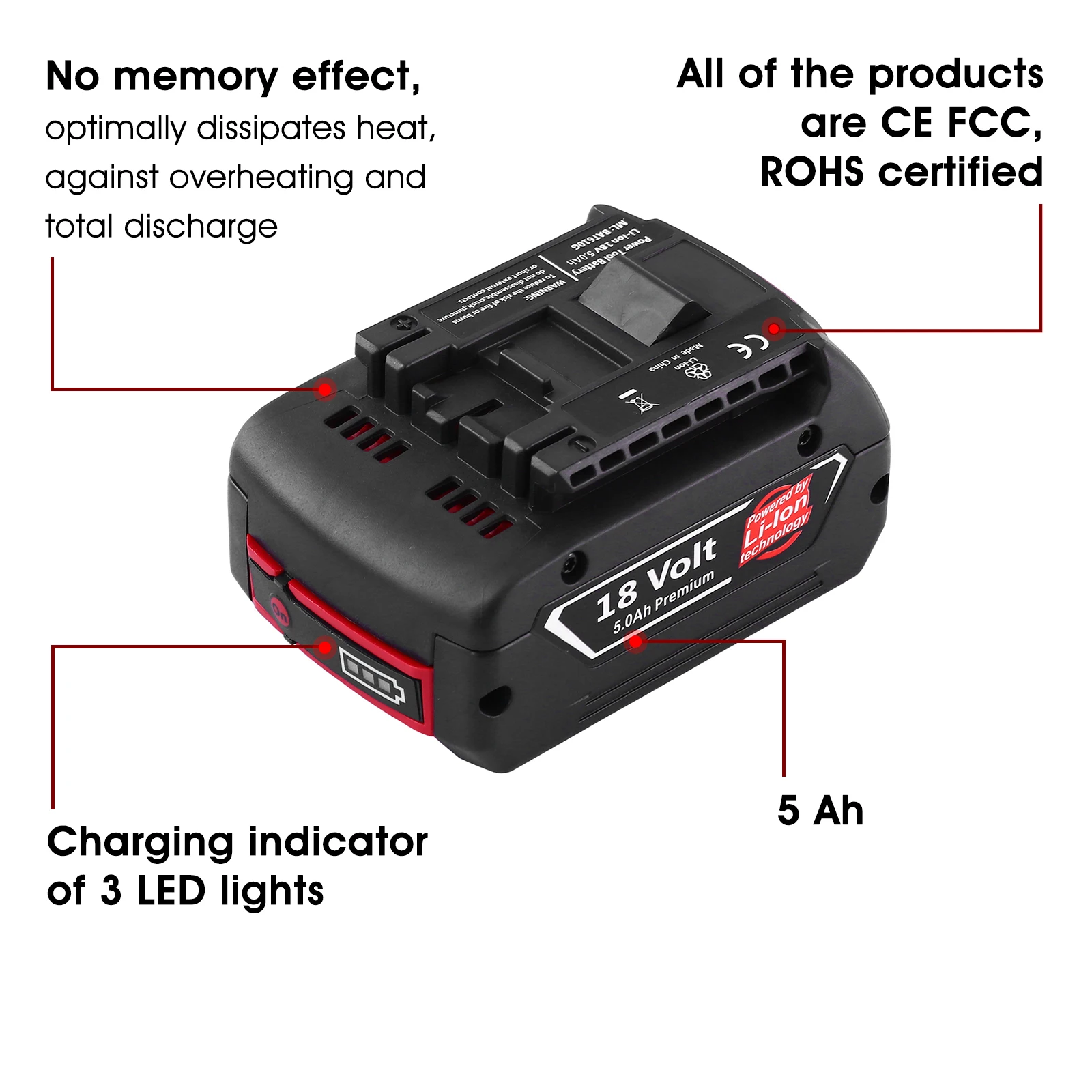 RHY Replacement 18v for Boschs Lithium-ion Rechargeable Battery Pack for Power Tool Cordless Drill Set BAT610G BAT609 BAT612