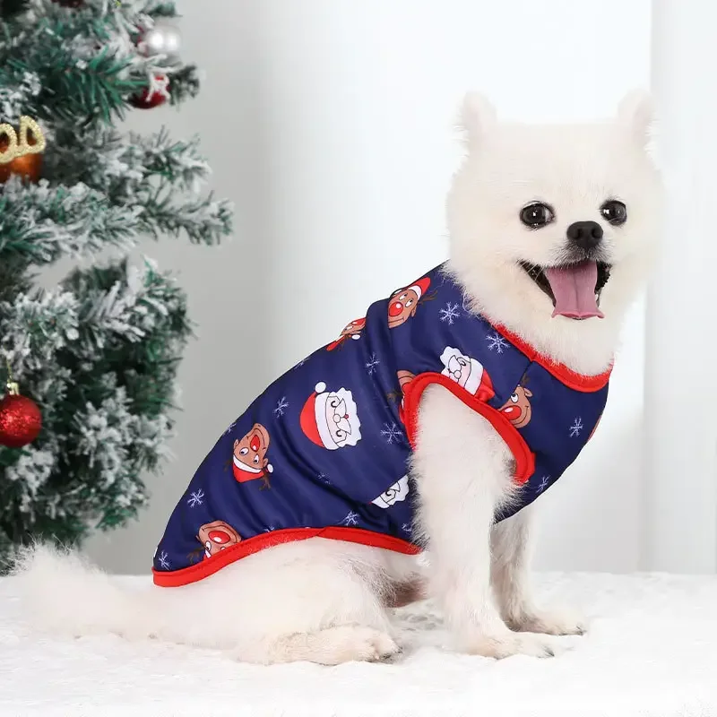 Christmas cat dog clothes pet clothing soft comfortable pajamas Christmas vest small and medium sized dog clothes