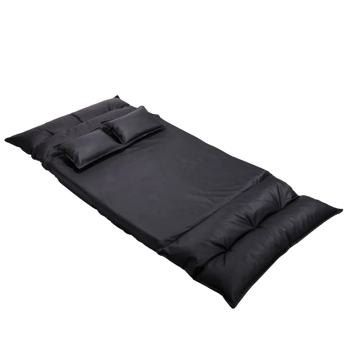 Adjustable Floor Sofa Bed with 2 Pillows, Folding Chaise Lounge Sofa Chair with 5 Reclining Position for Living Room, PU Leather