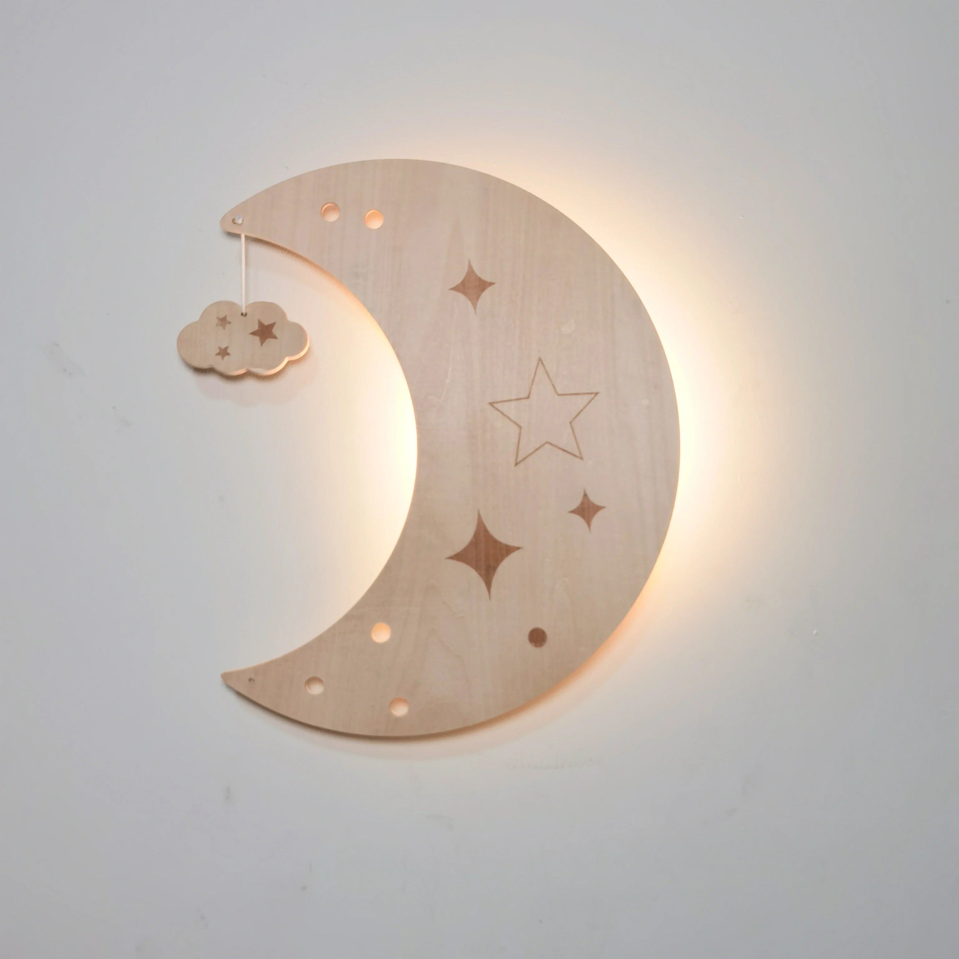 Nursery Decor Moon Wall Light Remote Control 10 Brightness Dimmable With Timer Function Cordless Rechargeable For Kids Room