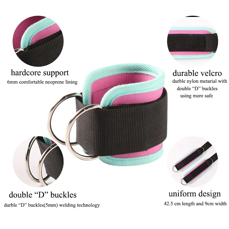 Customized Gym Logo Ankle Strap Pink Neoprene Cable Ankle Straps For Cable Machines