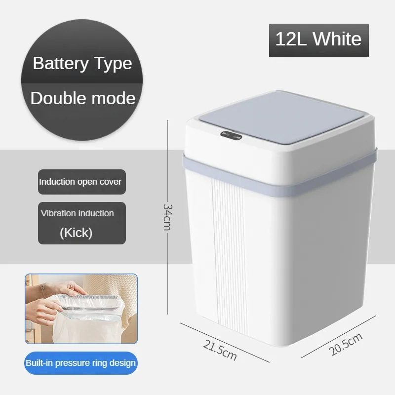 Household Smart Garbage Can Bedroom Kitchen Bathroom Cleat Automatic Induction Garbage Can Sensor Dustbin Plastic Oval ABS