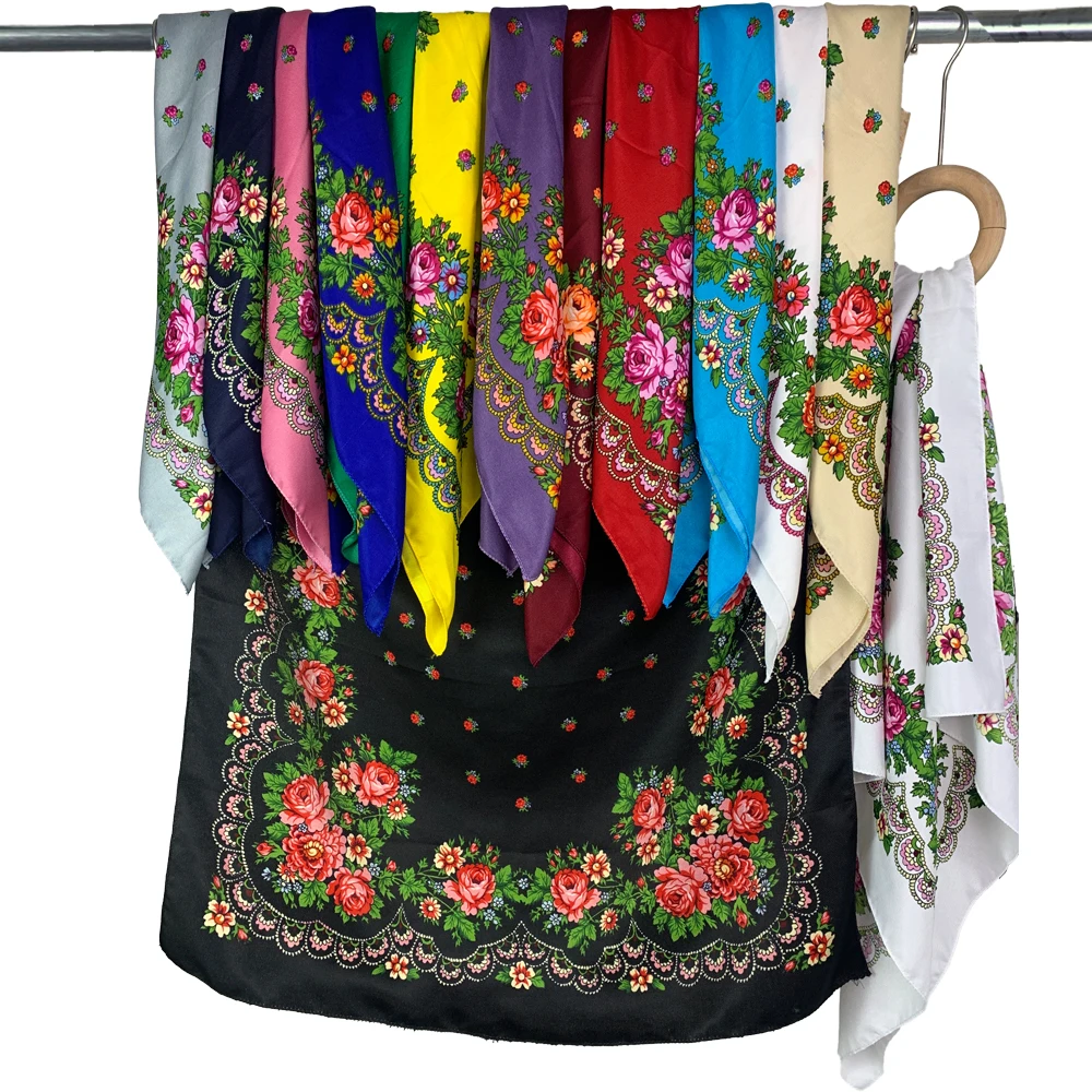 Русский квадратный шарф 70 Х70 см роскошный цветочный принт бандана повязка на голову этнический платок бабушка головные уборы