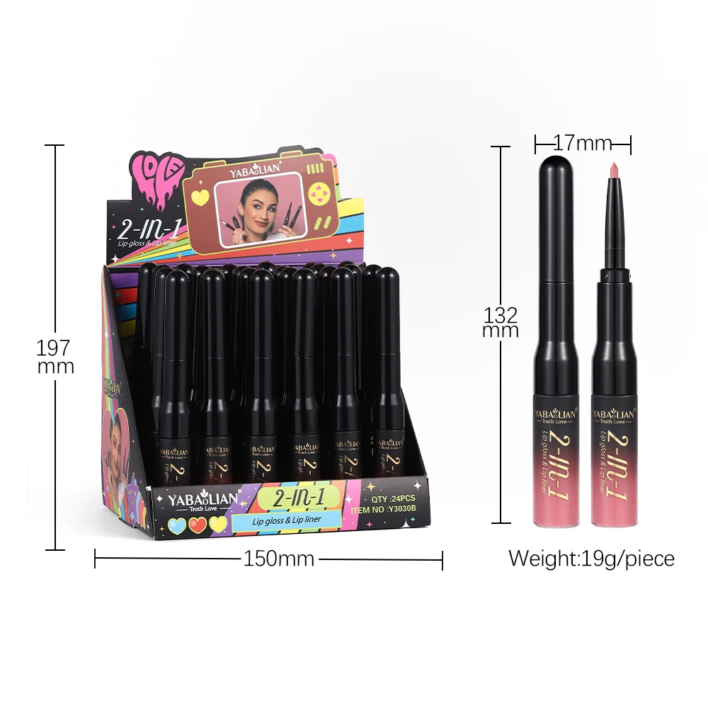 2 In 1 Double Head Lipliner Lip Gloss 24 Hour Lipstick matte lipstick long lasting waterproof lip liner gloss set OEM/PODM