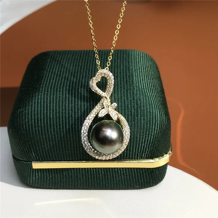 Seawater Pearl Jewelry Peacock Green Tahiti Black Pearl 10-11MM Vintage Fasion Pearl Pendant Neckalce Jewelry For Women