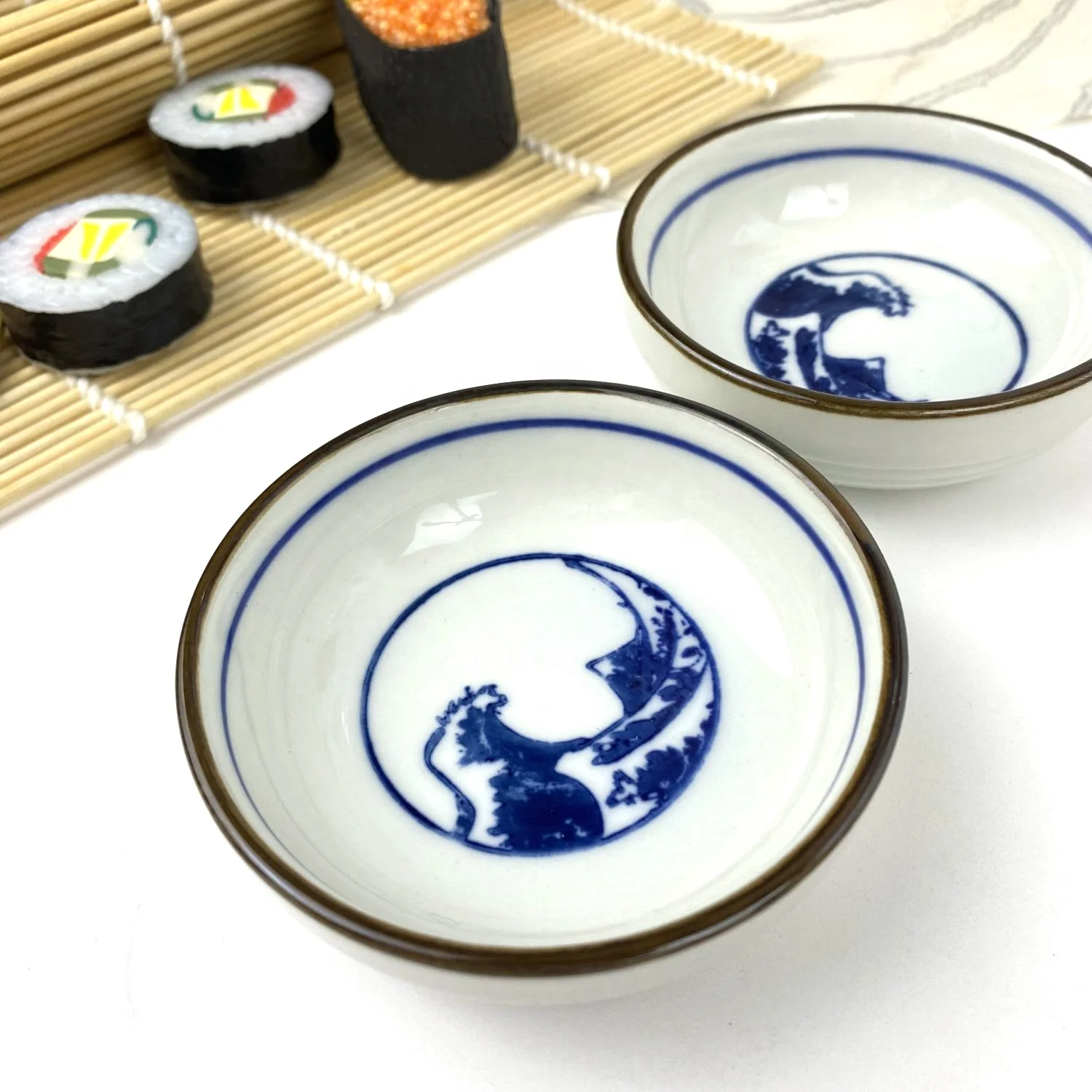 Newly Japanese fujiyama sushi bamboo mats 8pcs ceramic custom dish  dinnerware sushi plates set with chopsticks
