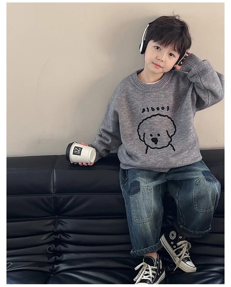 618 Christmas new year red child baby boy sweater infant toddler girls knitted shirt cute poppy warm clothing wholesale