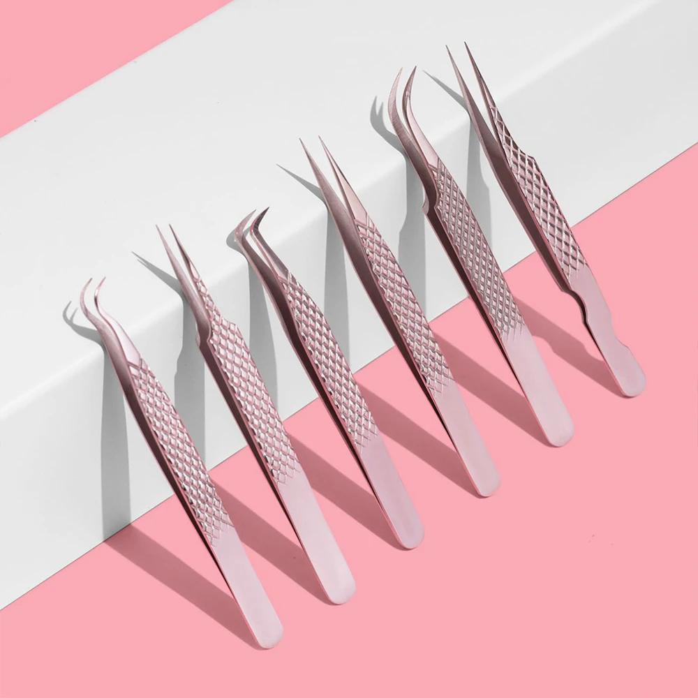 Print Logo Fiber Tip Eyelash Tweezers 45 75 90 Degree Nano Grip Tweezers Custom Private Label Lash Extension Tweezers