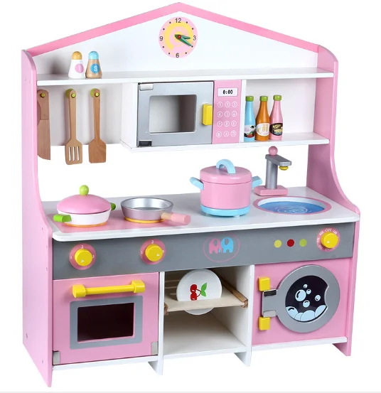 
Big Pink Cooking Kitchen Set Toys For Kids Pretend Play Wooden Toys Kitchen 