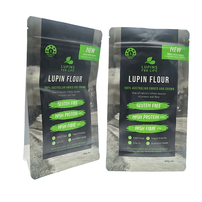 Custom Printed Flat Bottom Stand up Pouch Maize/cassava/wheat Flour Food Packaging Bag Transparent PE Recyclable Zipper Top