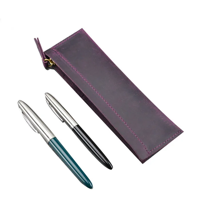 
2020 Full Grain Vintage Crazy Horse Personalised Leather Pencil Pouch Pen Holder Case 