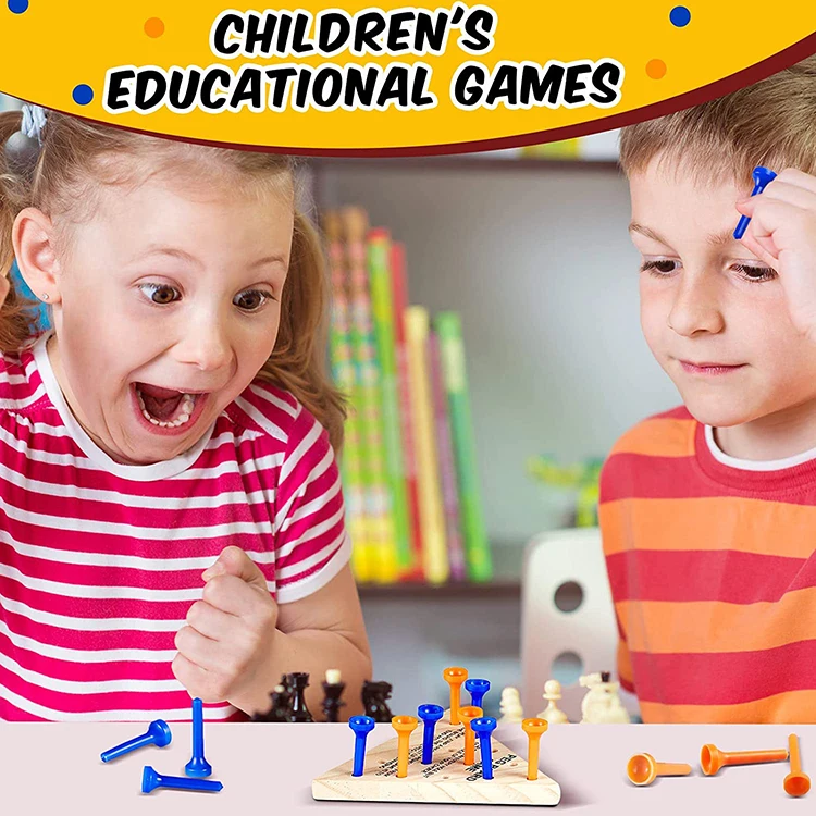 factory customized wooden peg board games 24pcs components and figures with blank packaging box bag educational game