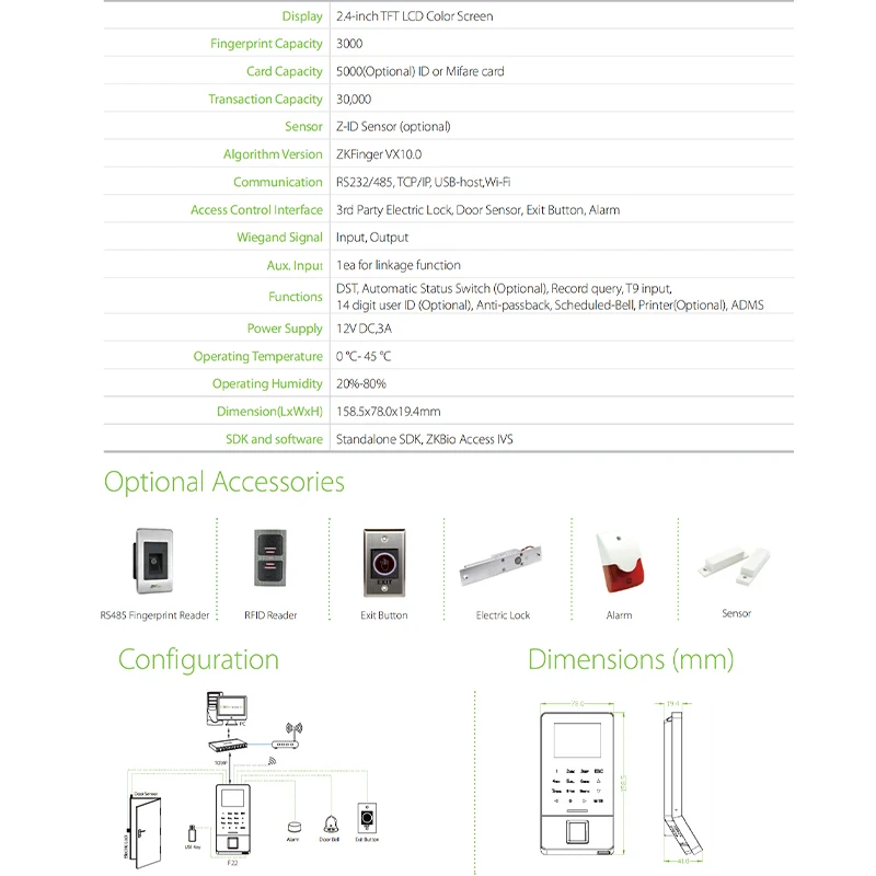 zkteco Office employee facial attendance machine, shop community fingerprint password access control all-in-one machine
