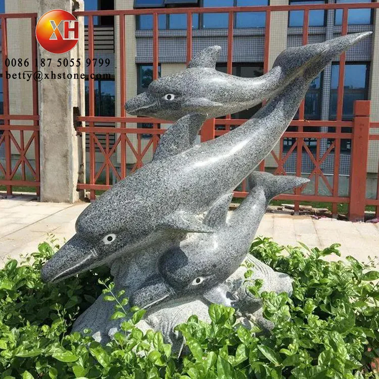 Super Large Outdoor Garden Decorative Ornaments Hand Carved Natural Stone Carving Animals Statue Figures Cute Dolphin Sculptures