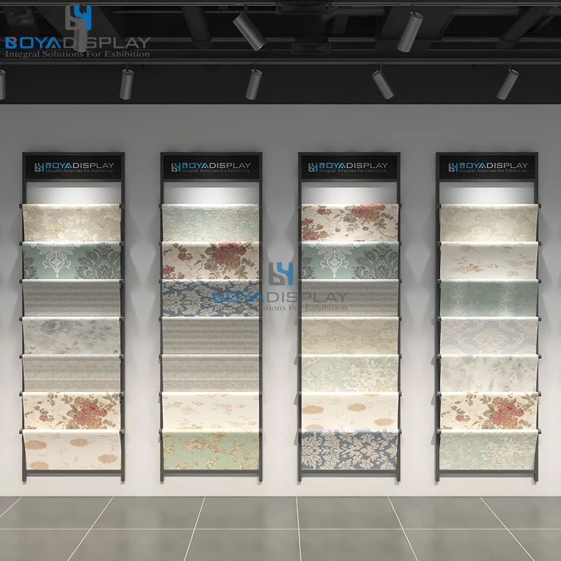 China Factory Customized Mounted Wallpaper Display Stand Rack For Showroom Metal Wallpaper Display Rack
