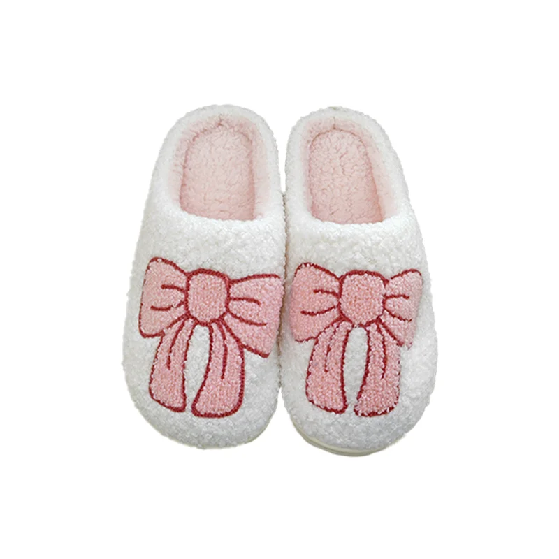HF 2024 women big pink bow fashion high quality winter warm big love slides slippers