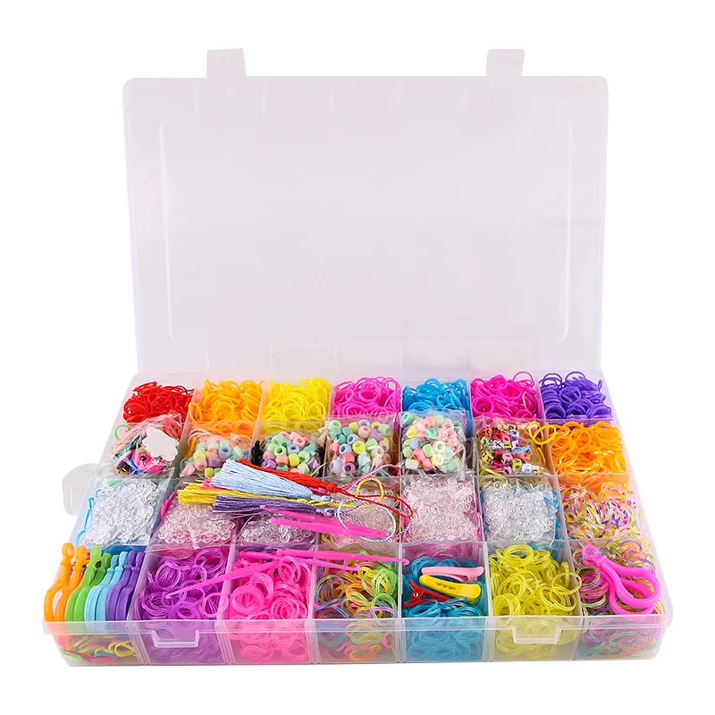 10000pcs+ Colorful Loom Bands Set Candy Color Bracelet Making Kit DIY Girls Craft Toys Rubber Band Woven Bracelet Kit