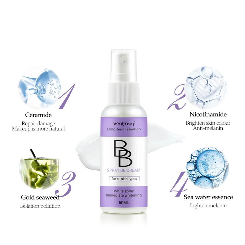 50ML Professional  Spray Long Lasting Face Whitening Brighten Base Makeup Concealer Foundation Cosmetic