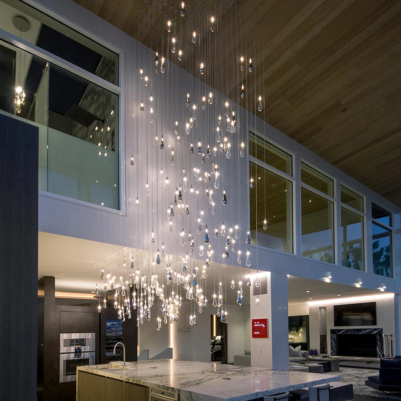 Custom Raindrop hanging lamp showroom lighting staircase chandelier hanging lights for restaurant hotel lobby decoration decor