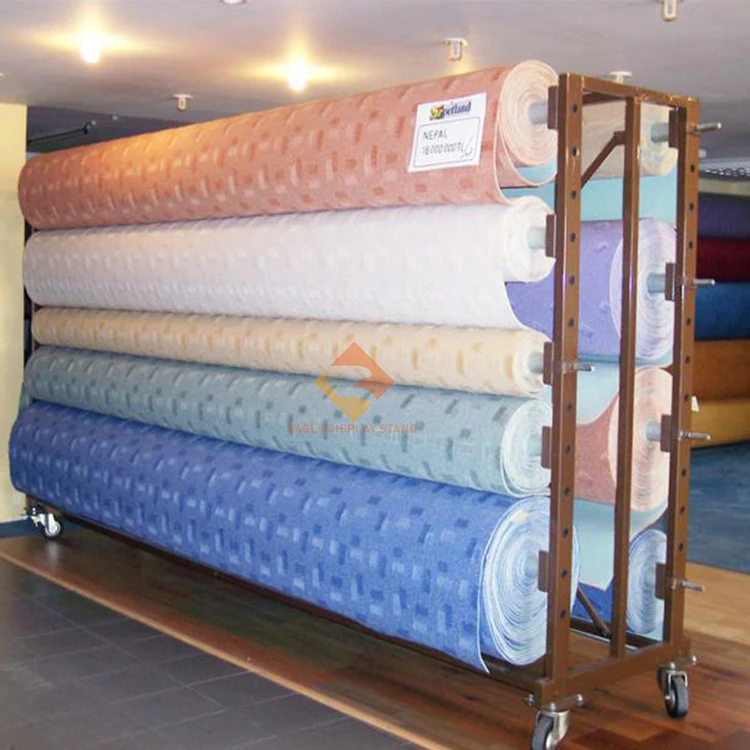 Factory Custom Heavy Duty Display Stand For Retail Carpet Metal Rolling Rack