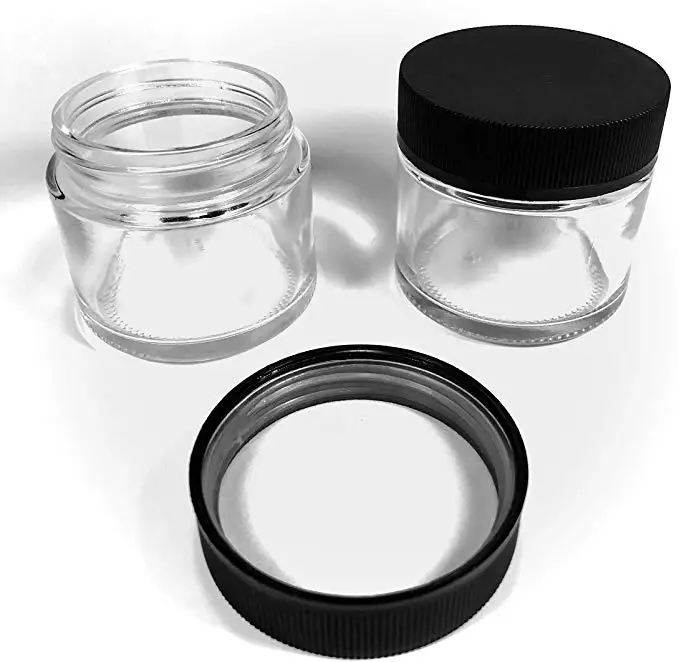 60g 70g  90g 120g Empty airtight smell proof wholesale child resistant glass jar with black child safety CRC lid
