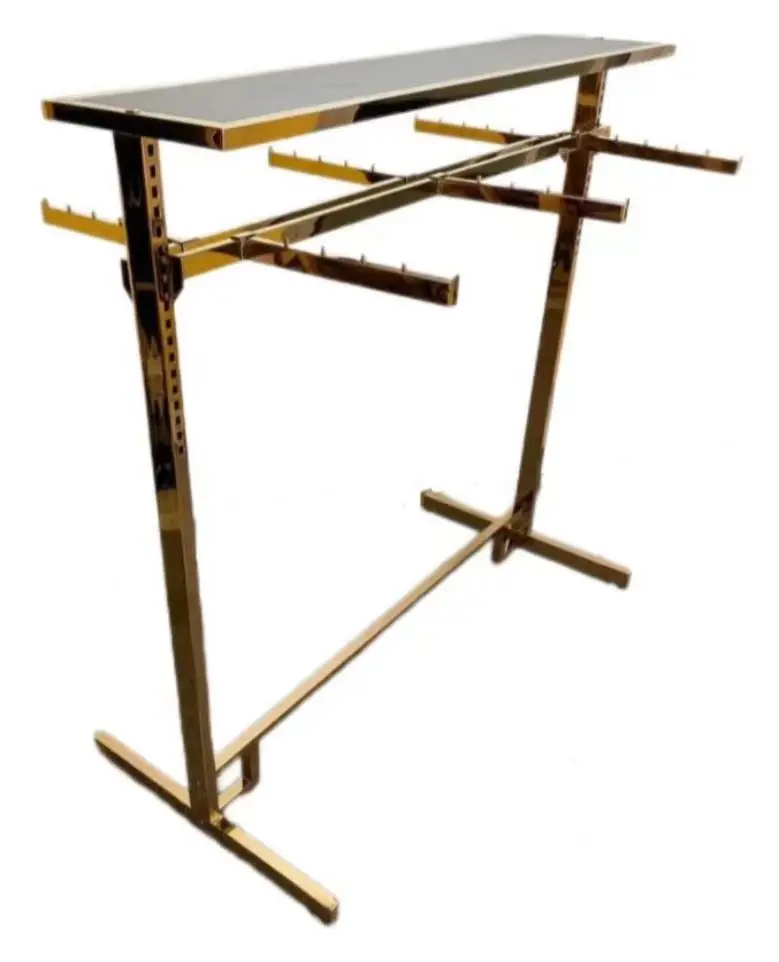 Luxury Commercial Floor Standing Display Stand Golden Silver Stainless Steel Clothing Rack with Waterfall Hooks
