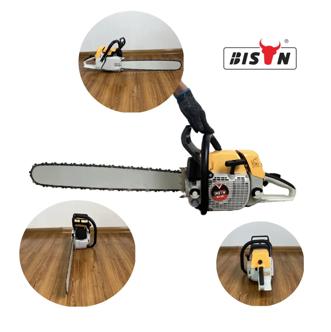 CE Approved Bison 72.2cc 72cc 2 Stroke Ms381 380 382 German Oregon Chain Gasoline Chainsaw Motosierra Petrol Chainsaw