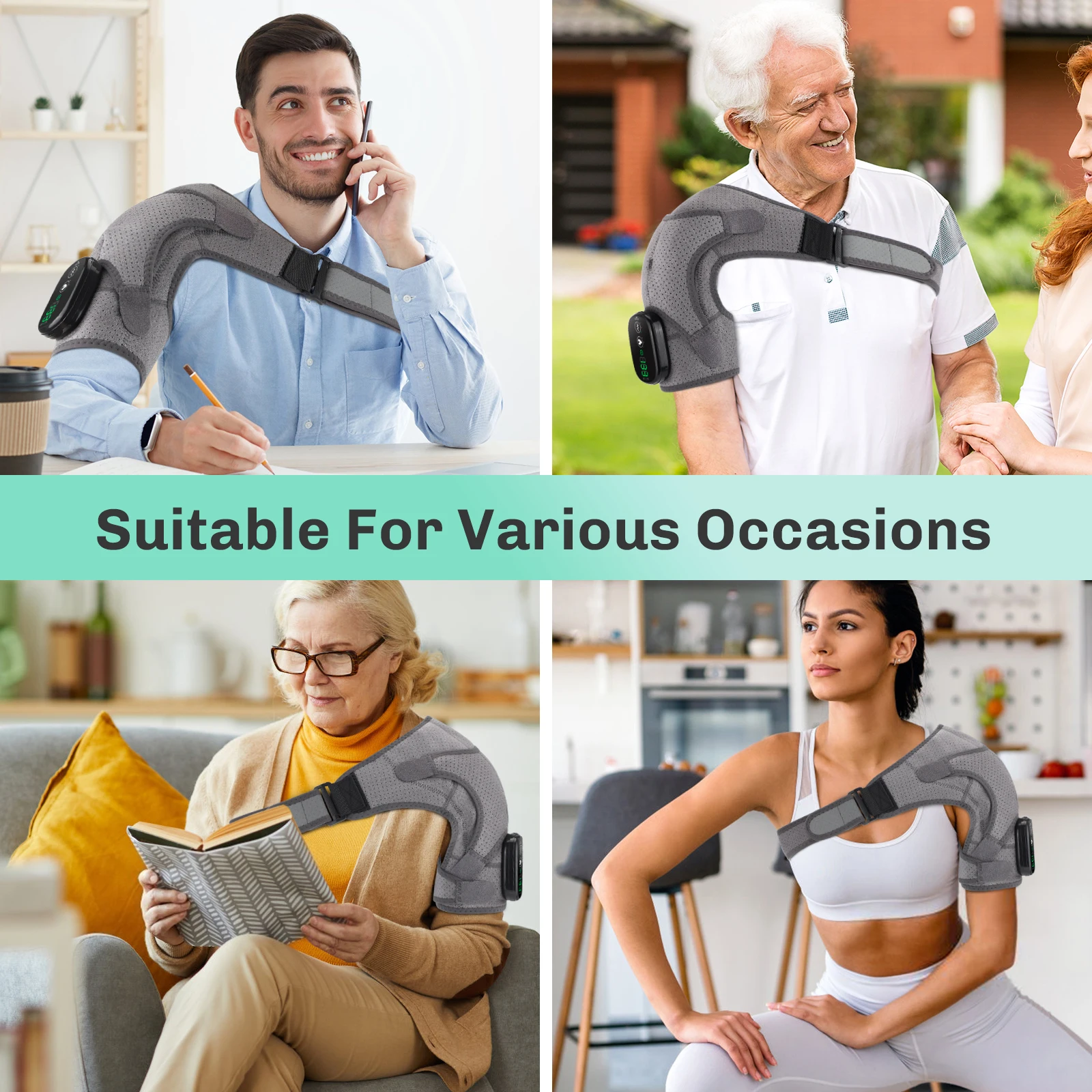 Cordless Heated Shoulder Brace Wrap Massager Electric Heating Vibration Massage Shoulder Pad