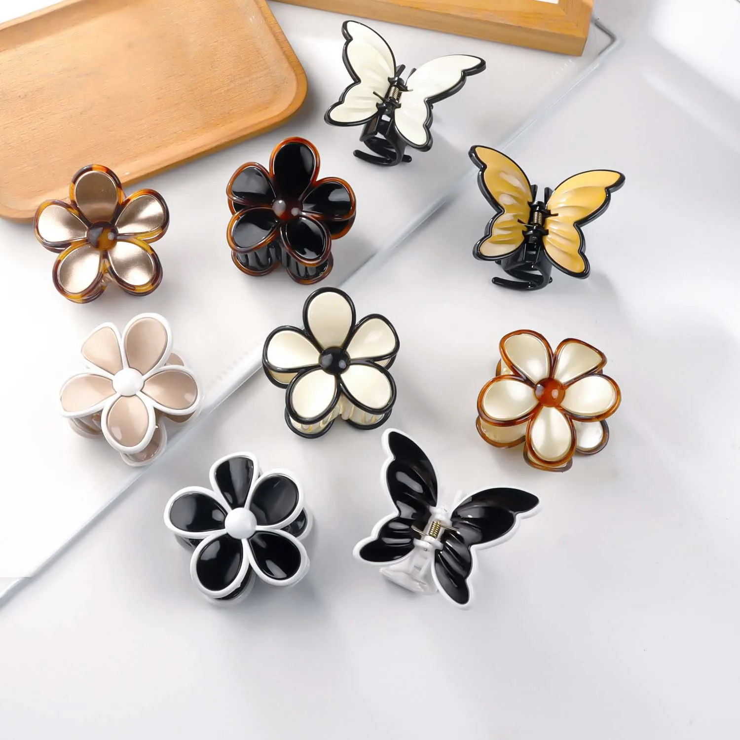 Sweet Five Petals Flower Butterfly Modeling Grab Clips Simple Line PVC Back of the Head Hair Accessories