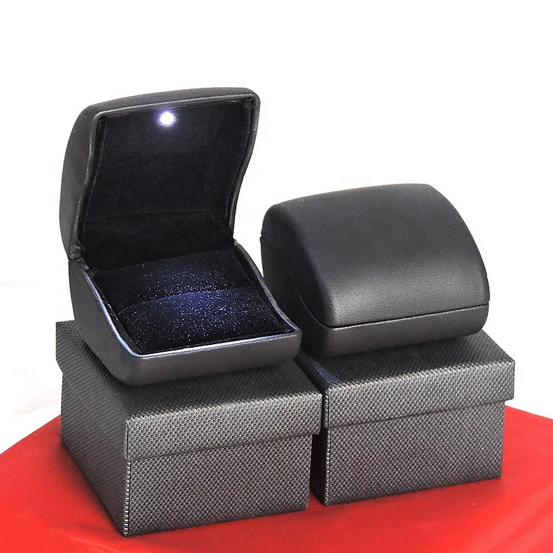 PU Leather Ring Box Cover LED Light Ring Box Marriage Engagement Wedding Earrings Coin Jewelry Gift Box