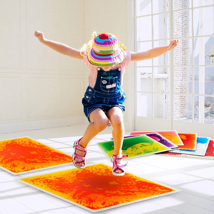 3d Color Educational Sensory Toy Liquid Tiles Nontoxic Vinyl Anti Slip Kids Play Mat Magic Movable Liquid Plastic Stick Tile