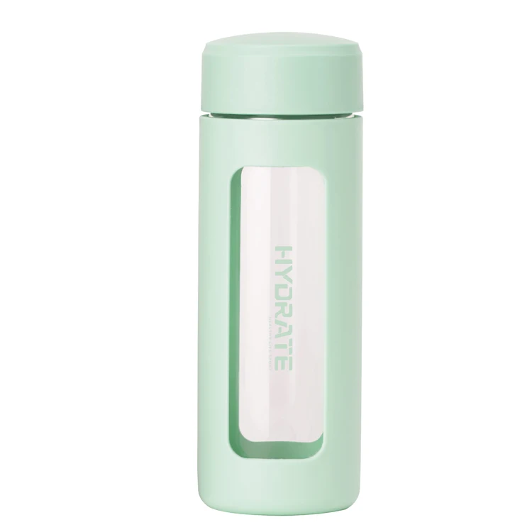 Eco Life Friendly Drinking Glass Bottle Inside Filter  Unbreakable Glass Water Bottle with Silicone Sleeve