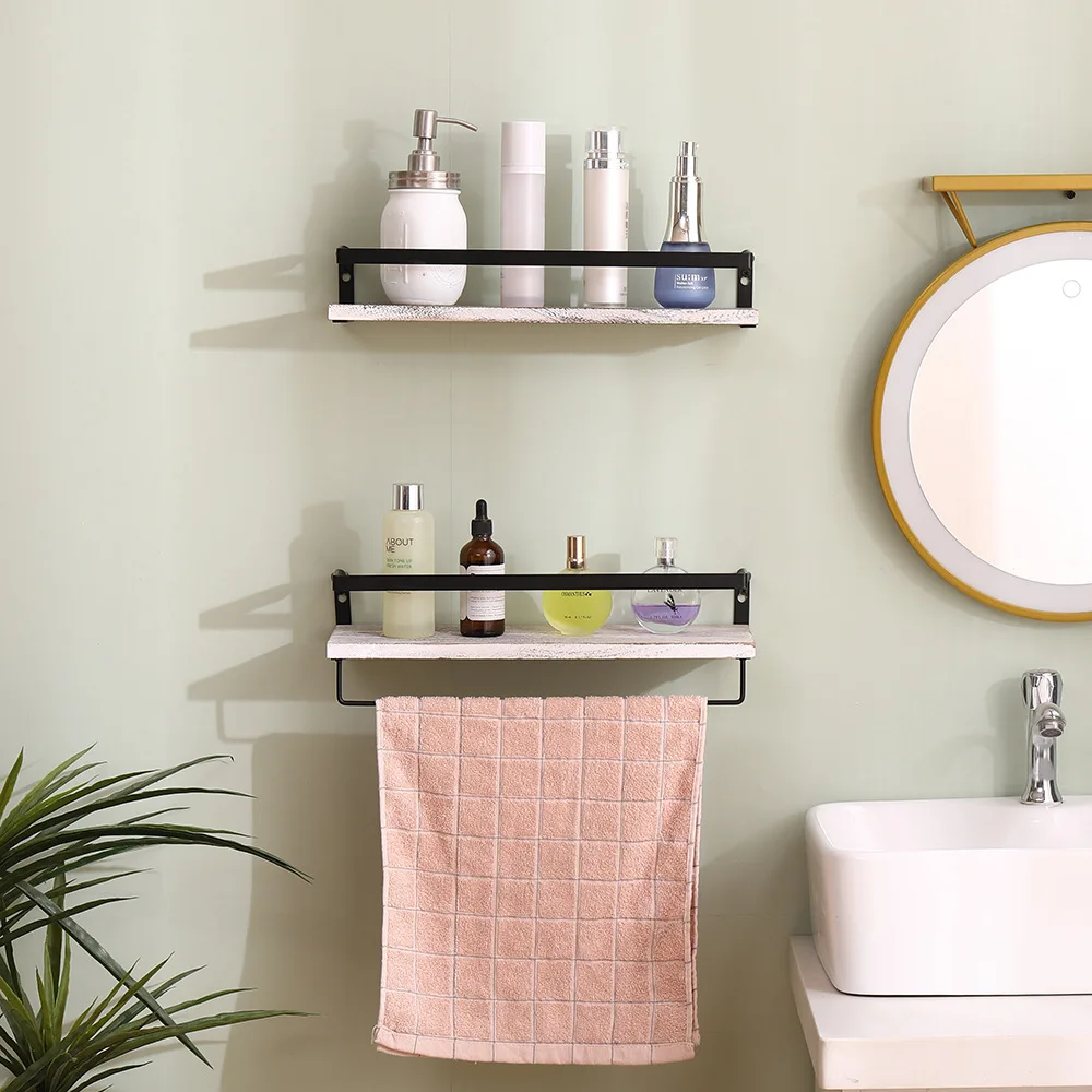 Bathroom Wall Shelving Wooden Shelving Kitchen Bathroom Iron Wall Hanging Partition Floating Shelves Set of 2 Farmhouse Shelf