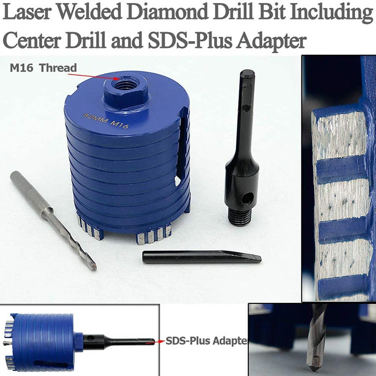 M16 Diamond Hole Saw Core Drill Bit With Center Drill and SDS Adapter for Brick Block Wall Concrete Marble Stone