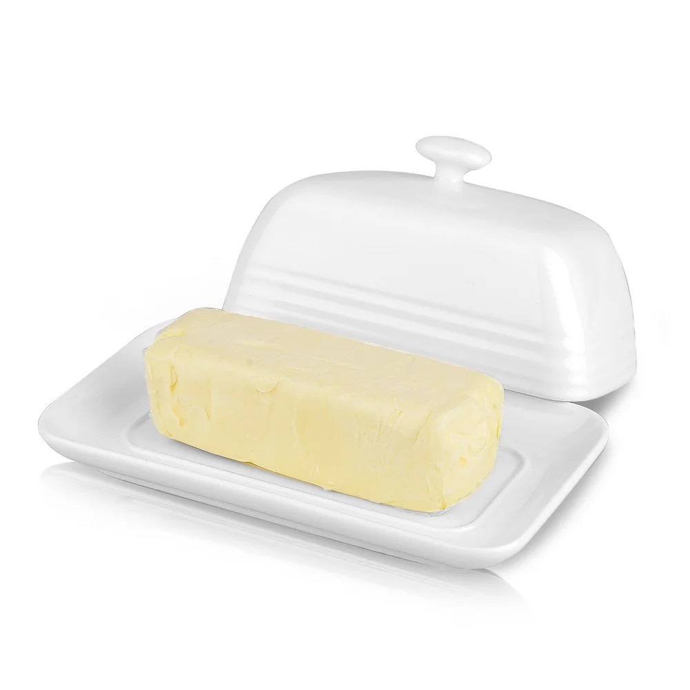 Best selling Ceramic Butter Dish Rectangle Shape Rippled Butter Keeper For Cheese Butter
