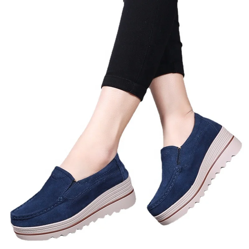 
New Arrival Thick-Soled Round-Toe Loafers Women Soft Bottom Wedges Ladies Flat Slip-on Casual Shoes 