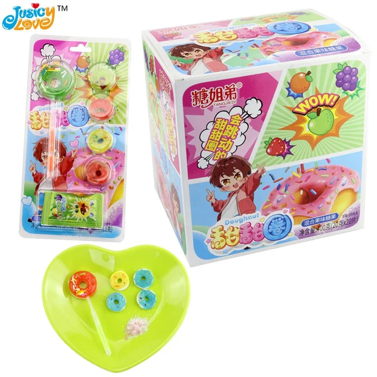 Hot Selling Doughnut  Light Lollipop And Soft Candy With Popping Candy
