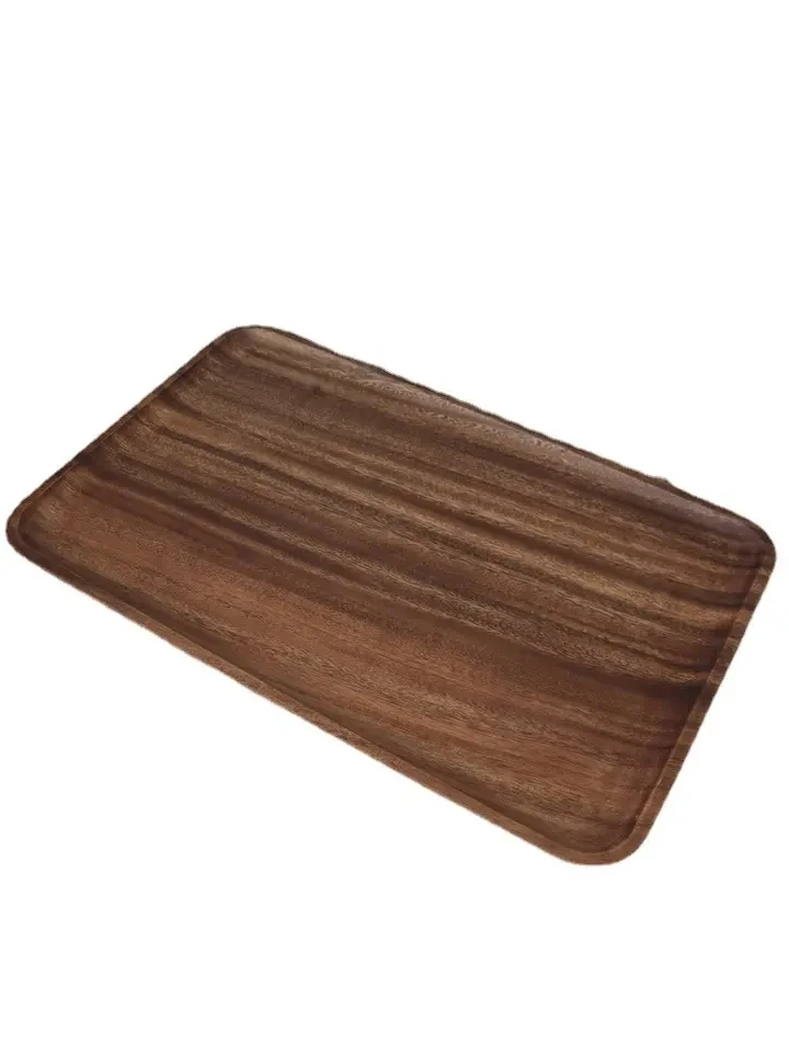 Hot Sale Custom OEM Hand Made Natural Kitchen Long Rectangular Square Acacia Wood Tray